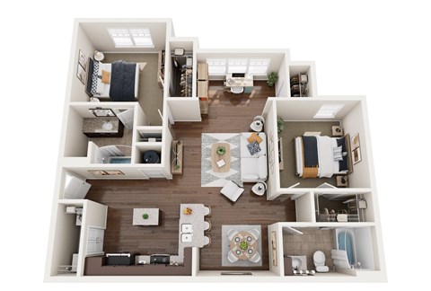 Floor plan for 2 beds, 2 baths, 1130 sqft